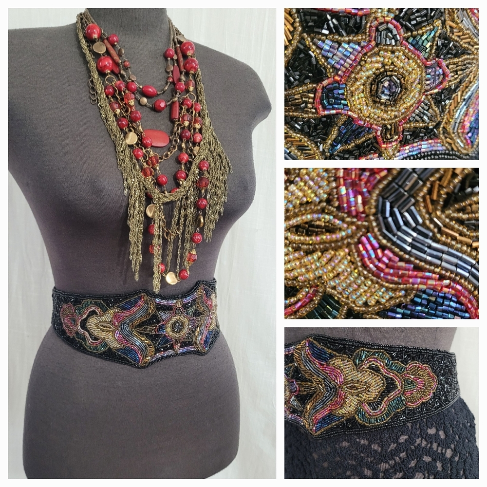 Elegant Beaded Black Waist Belt - Picture 10 of 12